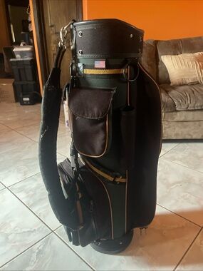 Men's Black and Dark Green Golf Carry Bag with Orange Trim